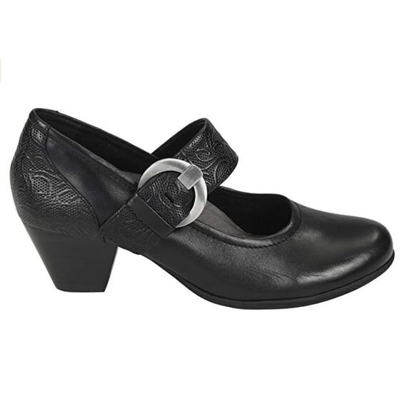 EARTH NOBLE BLACK SMOOTH & EMBOSSED LEATHER MARY JANE SHOES SIZE 7B.  B57 - Picture 1 of 12